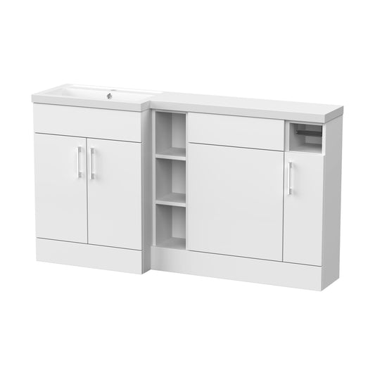 [BFFLR111L] Wichnor Floor Standing 3 Door, Open Shelf Vanity Basin WC Unit with Toilet Roll Holder and Polymarble Basin, 1500mm, Left Hand, Matt White - Cutout