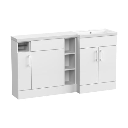 [BFFLR111R] Wichnor Floor Standing 3 Door, Open Shelf Vanity Basin WC Unit with Toilet Roll Holder and Polymarble Basin, 1500mm, Right Hand, Matt White - Cutout