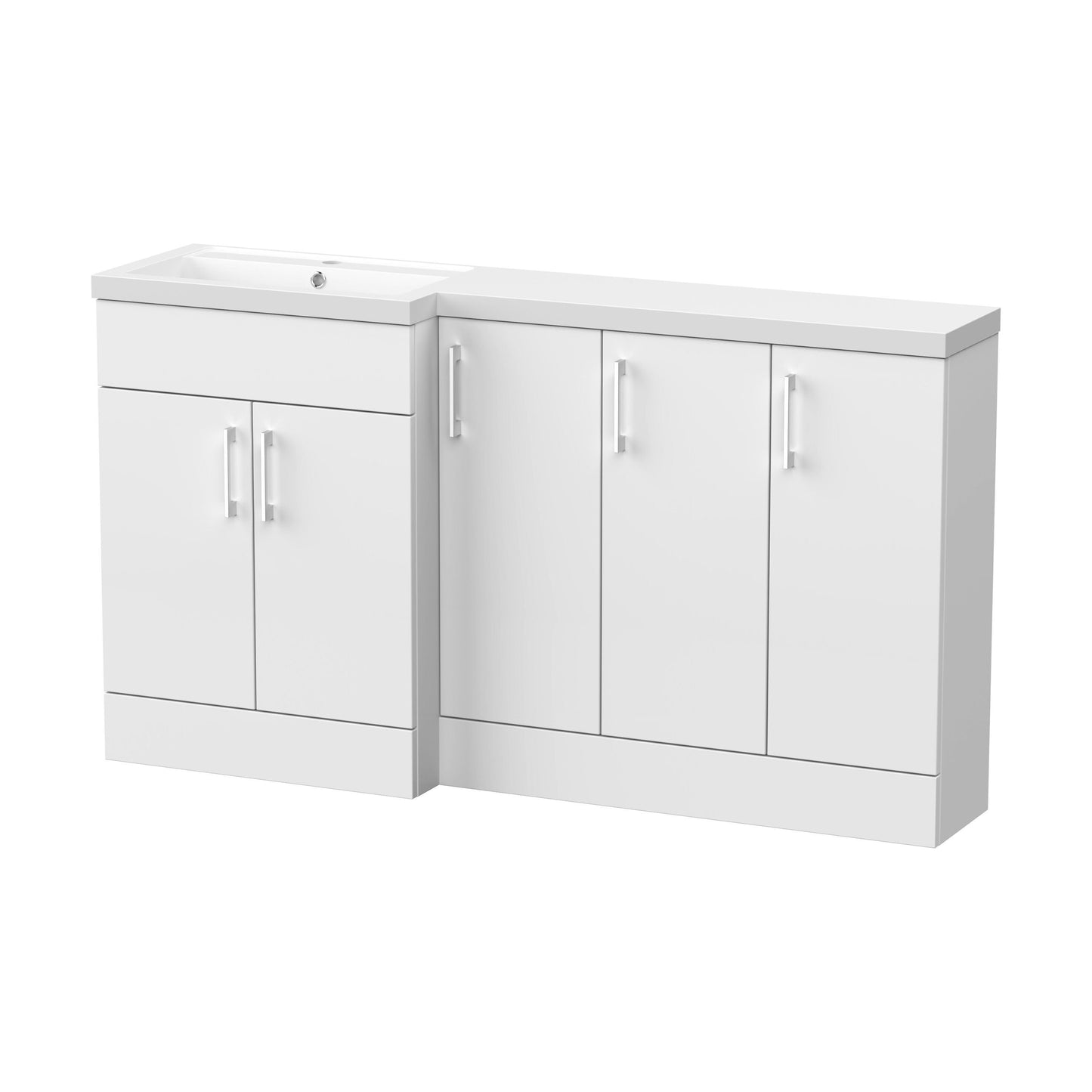 [BFFLR112L] Wichnor Contemporary Floor Standing 5 Door Vanity Basin Combination Unit with Polymarble Basin, 1500mm, Left Hand, Matt White - Cutout