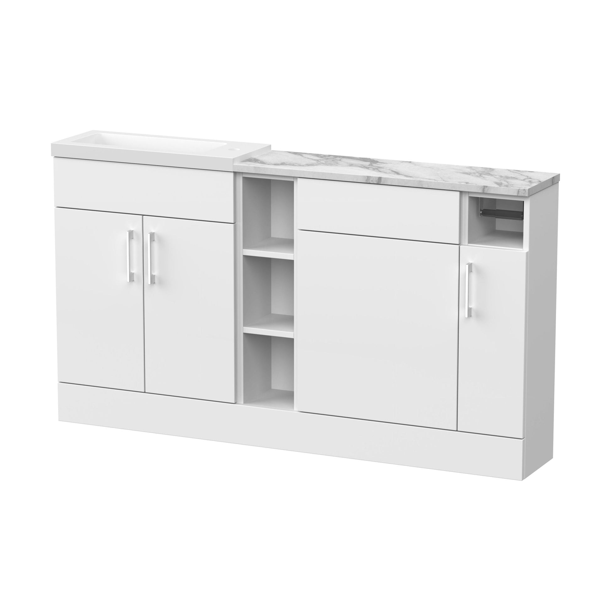 [BFFLR113] Wichnor Contemporary Floor Standing Compact 3 Door Vanity Basin WC Combination Unit with Basin and Worktop, 1500mm, Matt White - Cutout