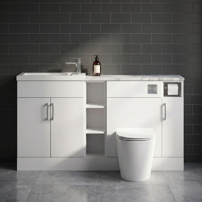 [BFFLR113] Wichnor Contemporary Floor Standing Compact 3 Door Vanity Basin WC Combination Unit with Basin and Worktop, 1500mm, Matt White - Silo