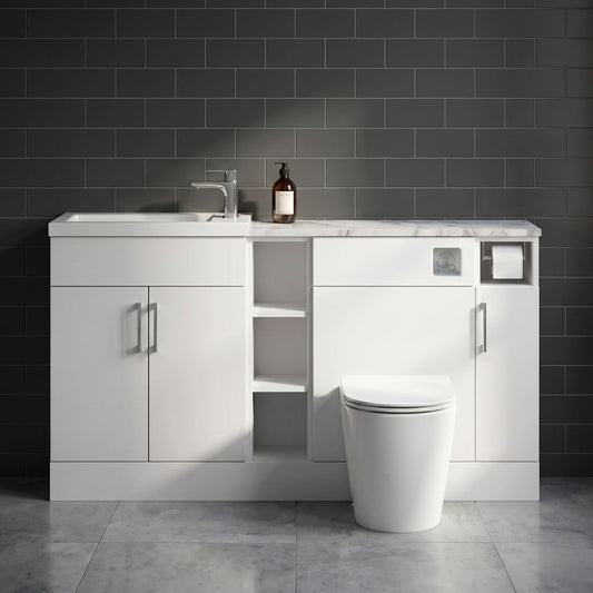 [BFFLR113] Wichnor Contemporary Floor Standing Compact 3 Door Vanity Basin WC Combination Unit with Basin and Worktop, 1500mm, Matt White - Silo