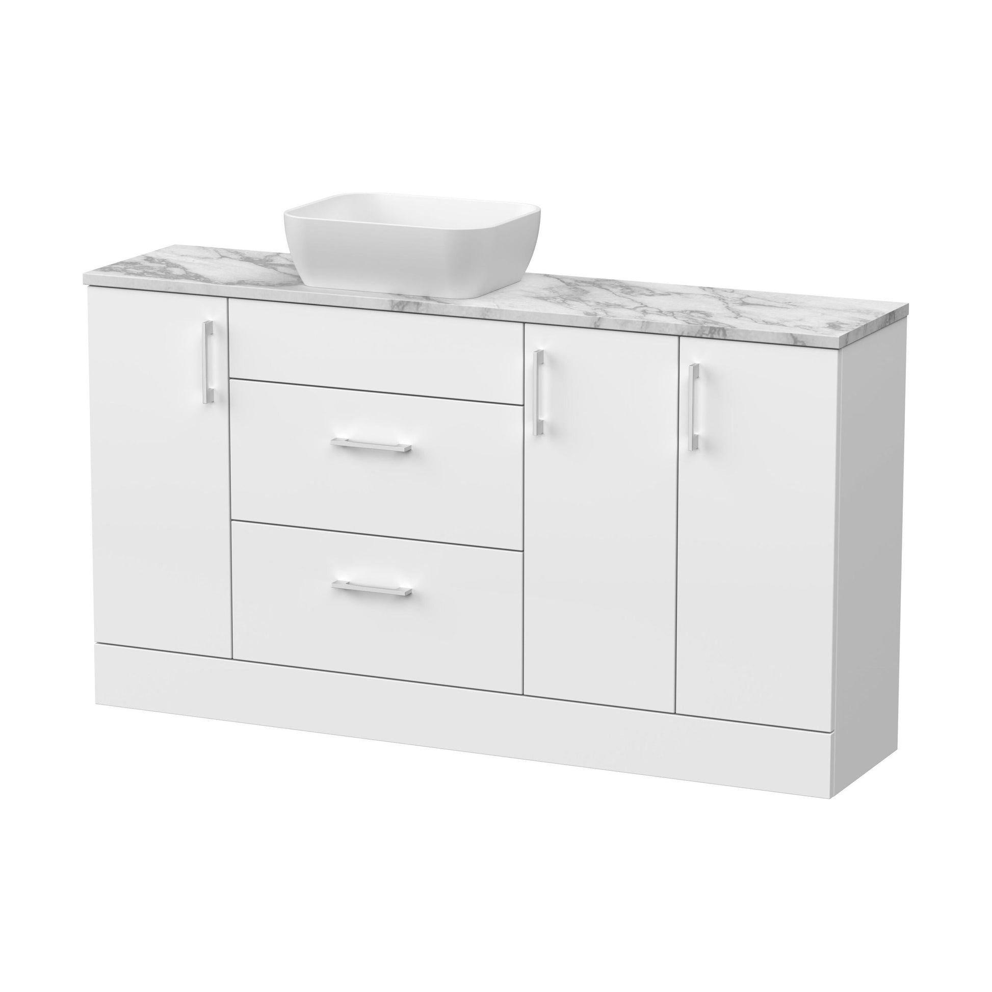 [BFFLR114] Wichnor Contemporary Floor Standing 2 Drawer 3 Door Combination Vanity Basin Unit with Worktop and Countertop Vessel, 1500mm, Matt White - Cutout