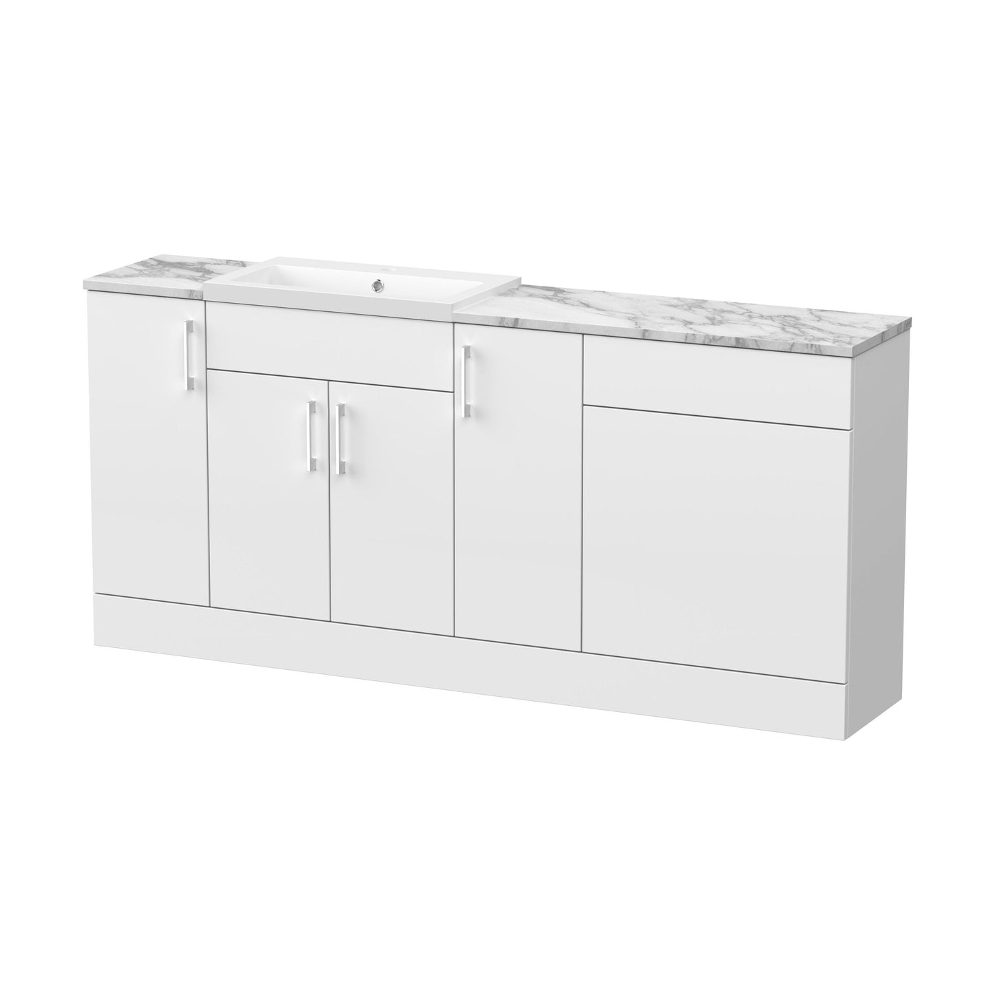 [BFFLR115] Wichnor Contemporary Floor Standing 4 Door Vanity Basin WC Unit with Polymarble Basin and Laminate Worktop, 1800mm, Matt White - Cutout