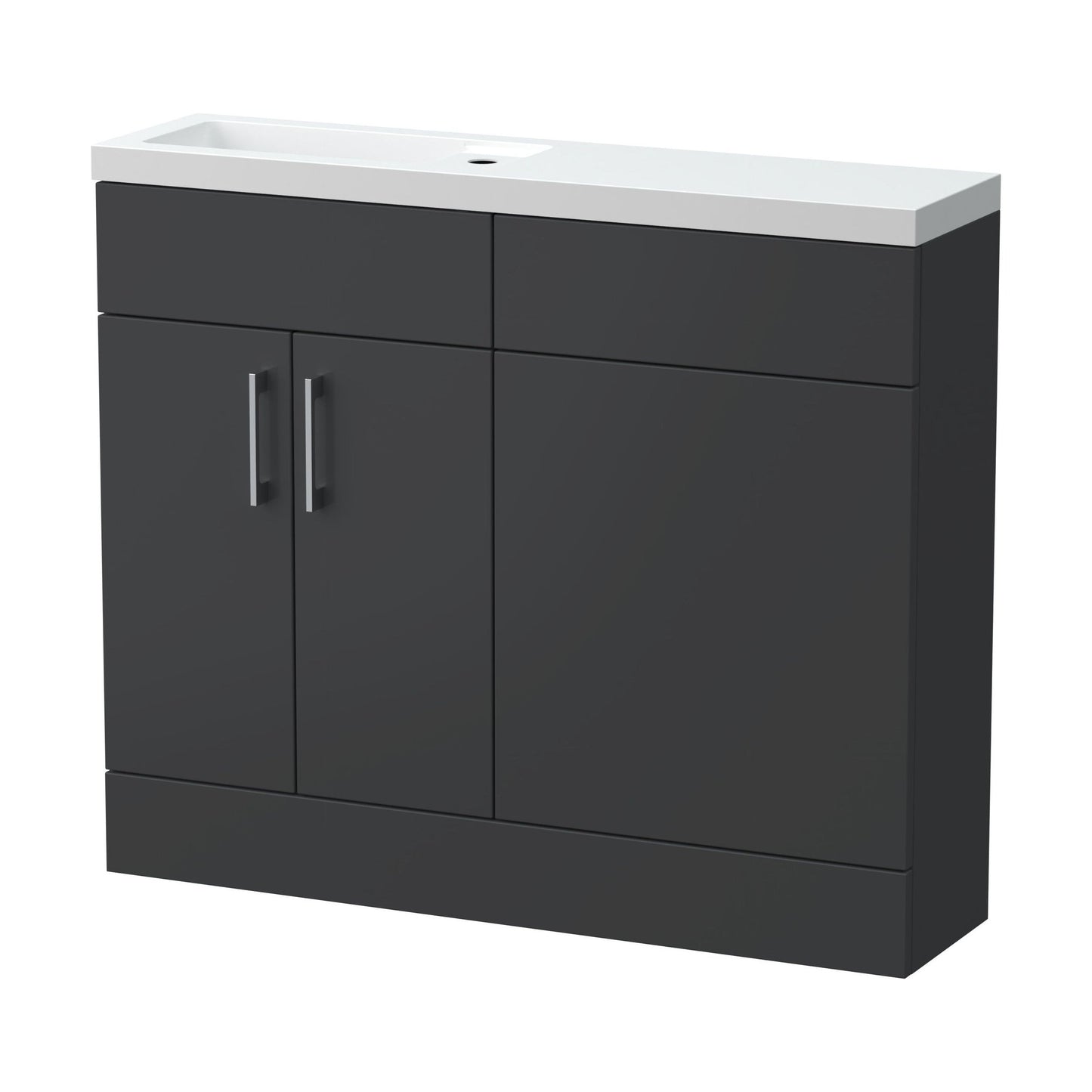 [BFFLR1401] Wichnor Contemporary Compact Floor Standing 2 Door Vanity Basin WC Unit with Polymarble Basin, 1000mm, Dark Grey - Cutout