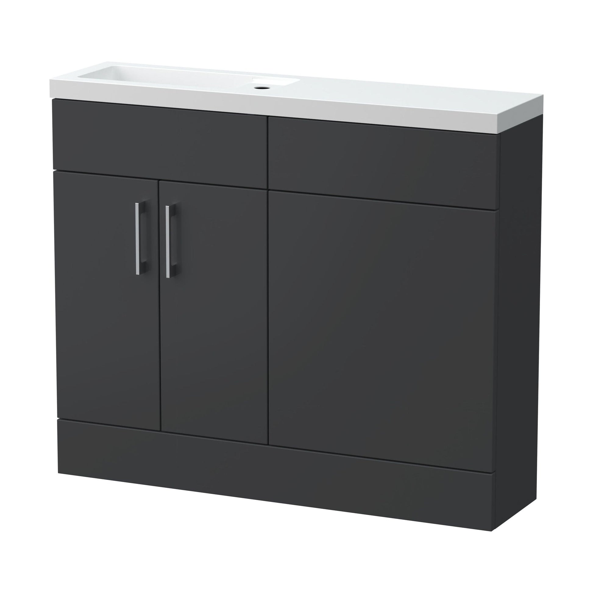 [BFFLR1401] Wichnor Contemporary Compact Floor Standing 2 Door Vanity Basin WC Unit with Polymarble Basin, 1000mm, Dark Grey - Cutout