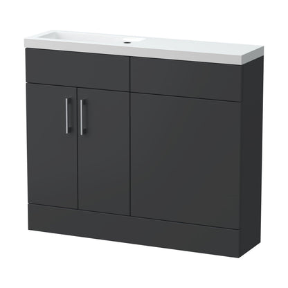 [BFFLR1401] Wichnor Contemporary Compact Floor Standing 2 Door Vanity Basin WC Unit with Polymarble Basin, 1000mm, Dark Grey - Cutout