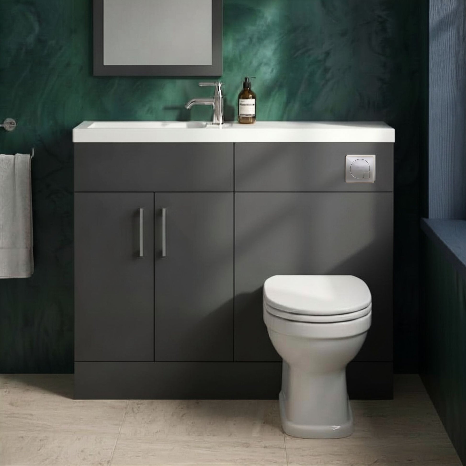 [BFFLR1401] Wichnor Contemporary Compact Floor Standing 2 Door Vanity Basin WC Unit with Polymarble Basin, 1000mm, Dark Grey - Silo