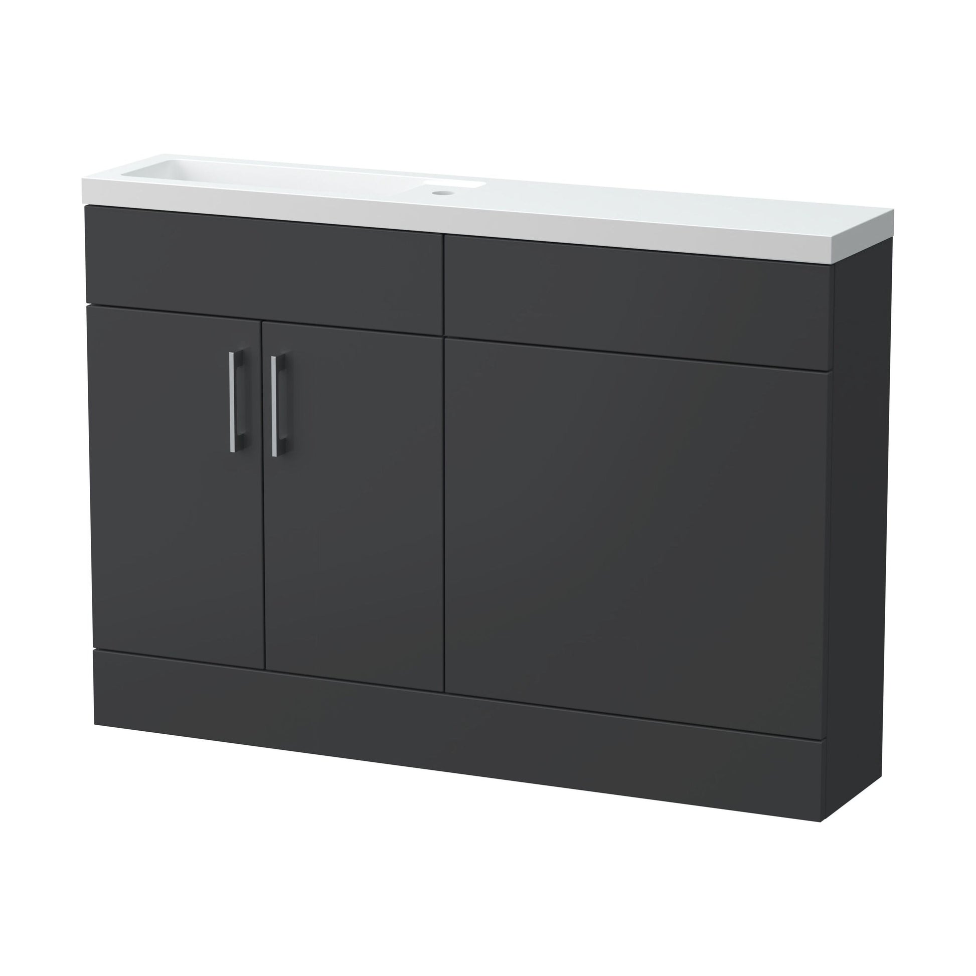 [BFFLR1403] Wichnor Contemporary Floor Standing Compact 2 Door Combination Vanity Basin WC Unit with Polymarble Basin, 1200mm, Dark Grey - Cutout