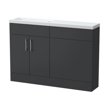 [BFFLR1403] Wichnor Contemporary Floor Standing Compact 2 Door Combination Vanity Basin WC Unit with Polymarble Basin, 1200mm, Dark Grey - Cutout