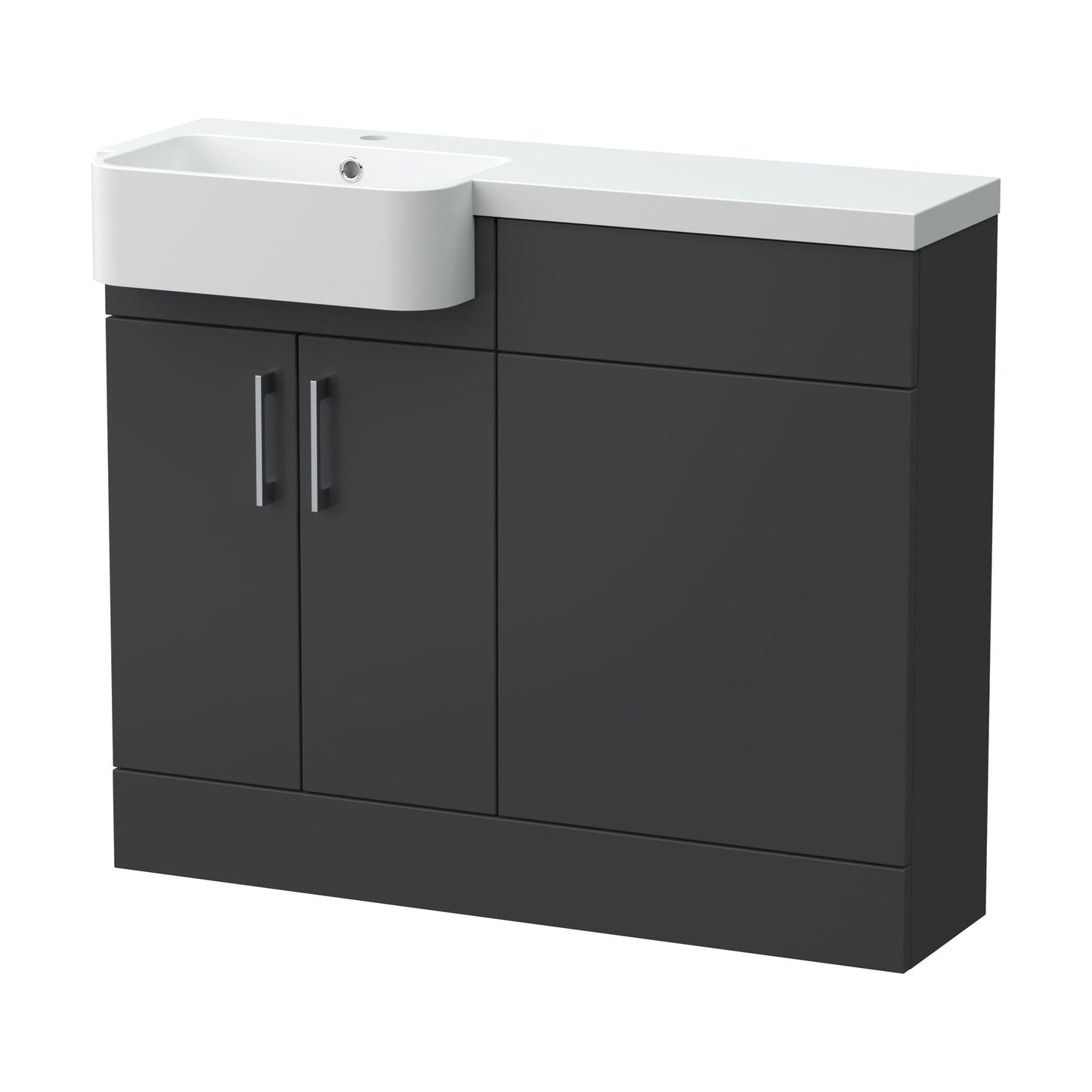 [BFFLR1404L] Wichnor Contemporary Floor Standing Compact 2 Door Combination Vanity Basin WC Unit with Polymarble Basin, 1000mm, Left Hand, Dark Grey - Cutout