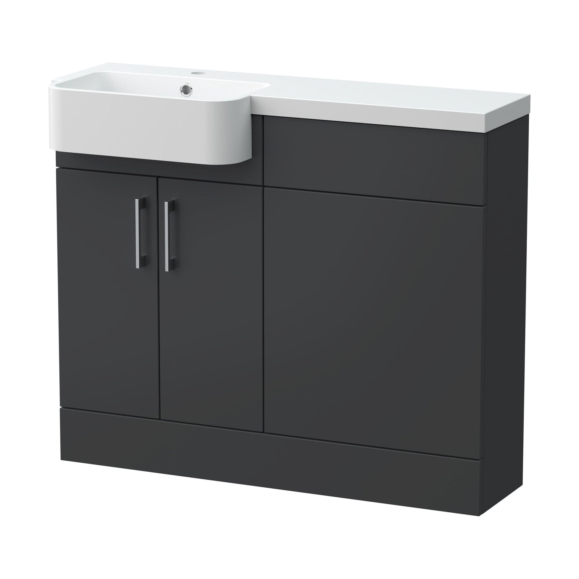[BFFLR1404L] Wichnor Contemporary Floor Standing Compact 2 Door Combination Vanity Basin WC Unit with Polymarble Basin, 1000mm, Left Hand, Dark Grey - Cutout