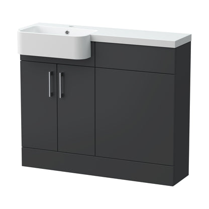 [BFFLR1404L] Wichnor Contemporary Floor Standing Compact 2 Door Combination Vanity Basin WC Unit with Polymarble Basin, 1000mm, Left Hand, Dark Grey - Cutout