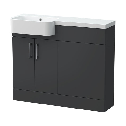 [BFFLR1404L] Wichnor Contemporary Floor Standing Compact 2 Door Combination Vanity Basin WC Unit with Polymarble Basin, 1000mm, Left Hand, Dark Grey - Cutout
