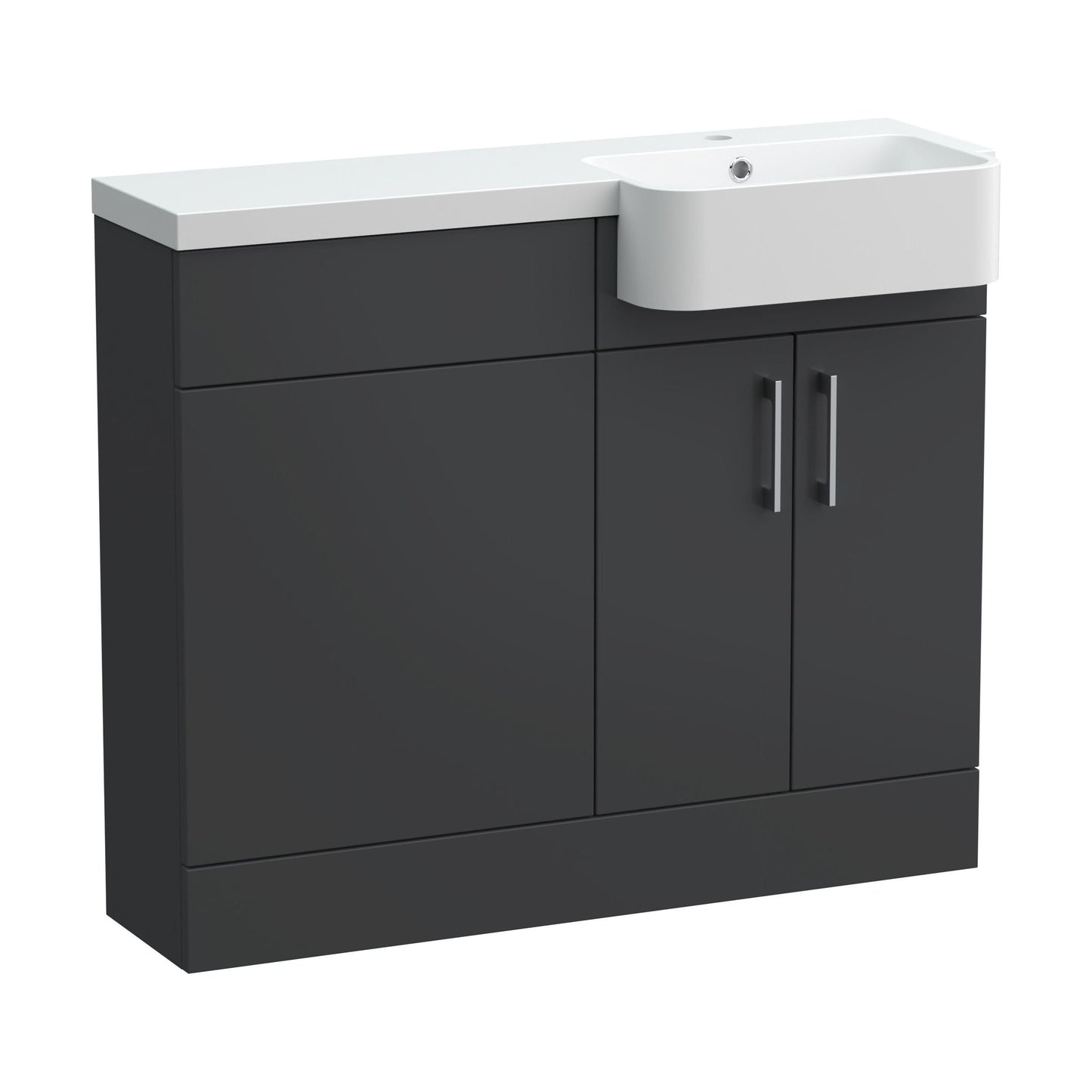 [BFFLR1404R] Wichnor Contemporary Floor Standing Compact 2 Door Combination Vanity Basin WC Unit with Polymarble Basin, 1000mm, Right Hand, Dark Grey - Cutout