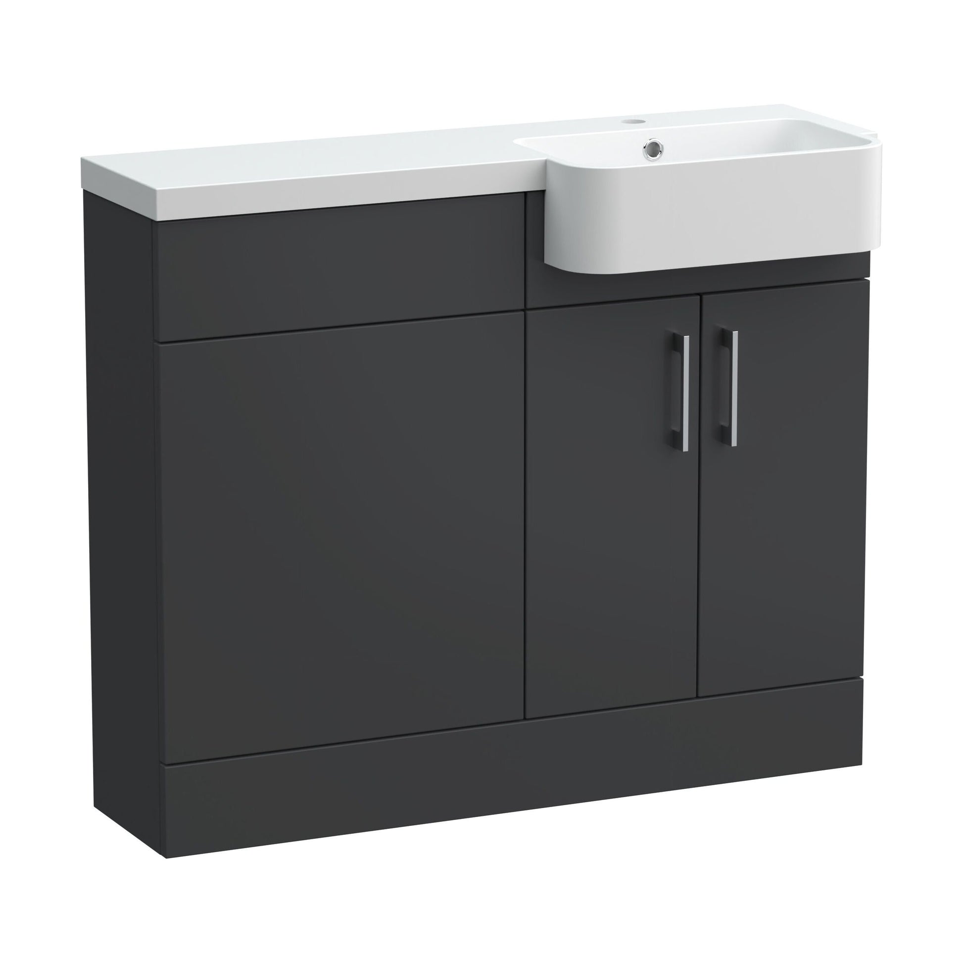 [BFFLR1404R] Wichnor Contemporary Floor Standing Compact 2 Door Combination Vanity Basin WC Unit with Polymarble Basin, 1000mm, Right Hand, Dark Grey - Cutout