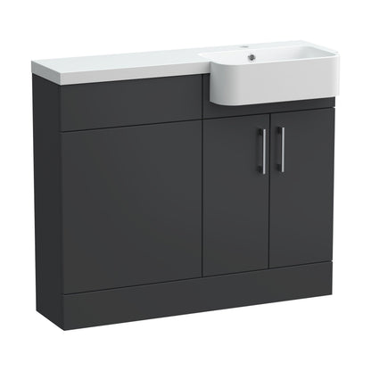 [BFFLR1404R] Wichnor Contemporary Floor Standing Compact 2 Door Combination Vanity Basin WC Unit with Polymarble Basin, 1000mm, Right Hand, Dark Grey - Cutout