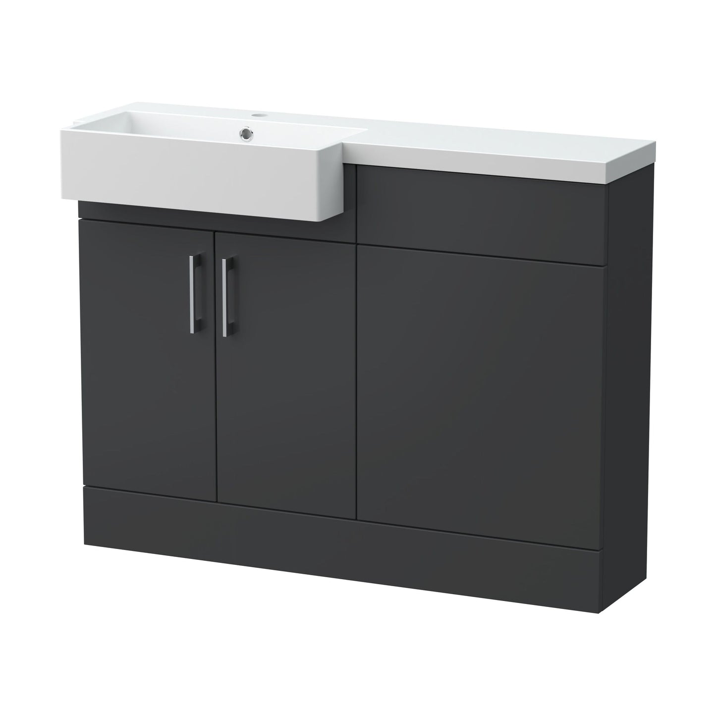 [BFFLR1407L] Wichnor Contemporary Floor Standing Compact 2 Door Vanity Basin WC Unit with Polymarble Basin, 1100mm, Left Hand, Dark Grey - Cutout