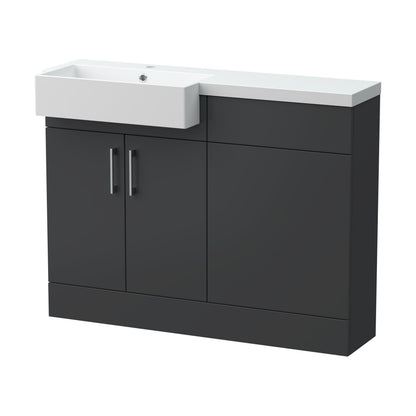 [BFFLR1407L] Wichnor Contemporary Floor Standing Compact 2 Door Vanity Basin WC Unit with Polymarble Basin, 1100mm, Left Hand, Dark Grey - Cutout