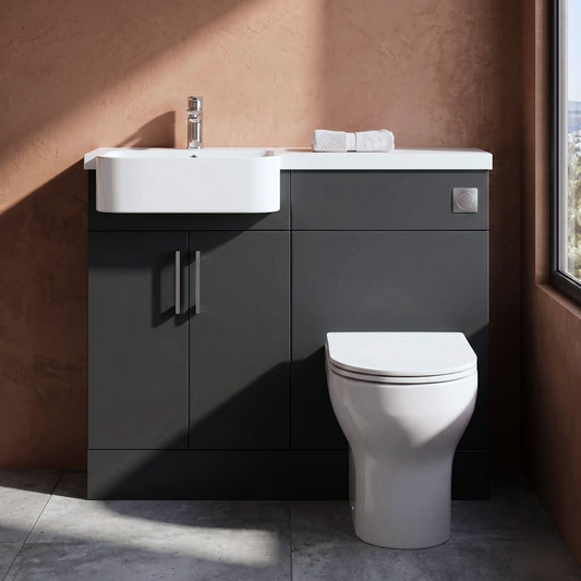 [BFFLR1407L] Wichnor Contemporary Floor Standing Compact 2 Door Vanity Basin WC Unit with Polymarble Basin, 1100mm, Left Hand, Dark Grey - Silo