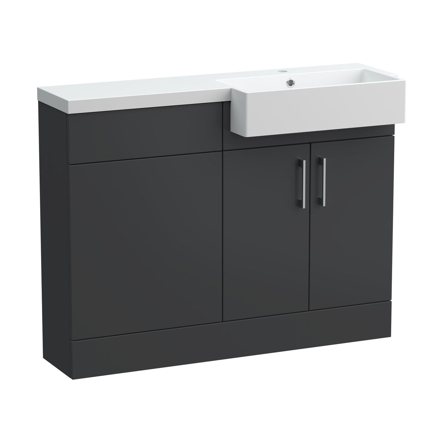 [BFFLR1407R] Wichnor Contemporary Floor Standing Compact 2 Door Vanity Basin WC Unit with Polymarble Basin, 1100mm, Right Hand, Dark Grey - Cutout