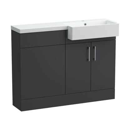 [BFFLR1407R] Wichnor Contemporary Floor Standing Compact 2 Door Vanity Basin WC Unit with Polymarble Basin, 1100mm, Right Hand, Dark Grey - Cutout