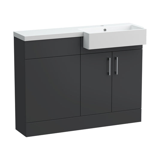 [BFFLR1407R] Wichnor Contemporary Floor Standing Compact 2 Door Vanity Basin WC Unit with Polymarble Basin, 1100mm, Right Hand, Dark Grey - Cutout