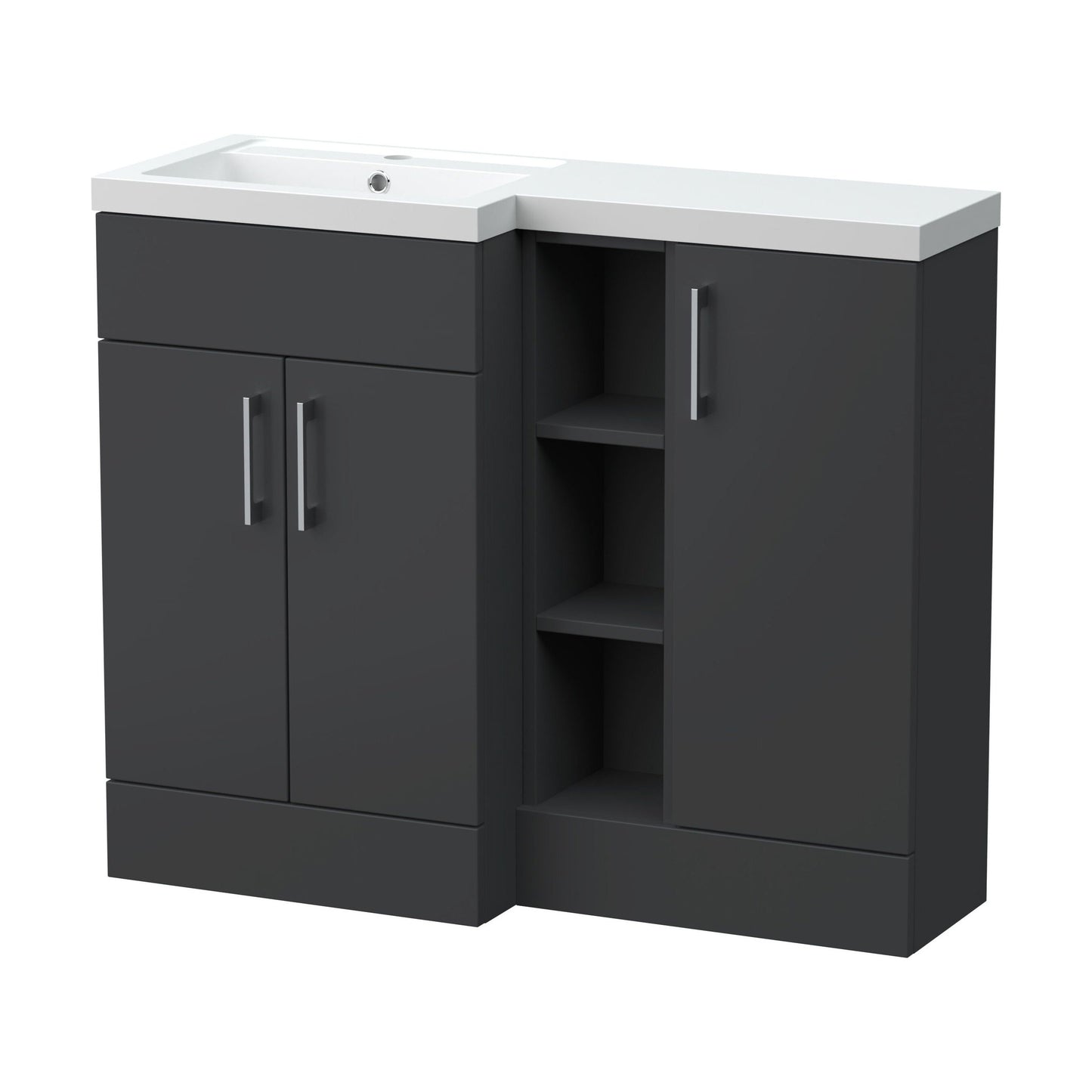 [BFFLR1408L] Wichnor Contemporary Floor Standing 3 Door Vanity Basin WC Unit with Polymarble Basin, 1000mm, Left Hand, Dark Grey - Cutout