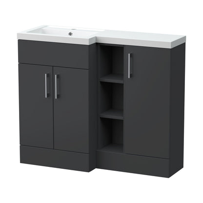 [BFFLR1408L] Wichnor Contemporary Floor Standing 3 Door Vanity Basin WC Unit with Polymarble Basin, 1000mm, Left Hand, Dark Grey - Cutout