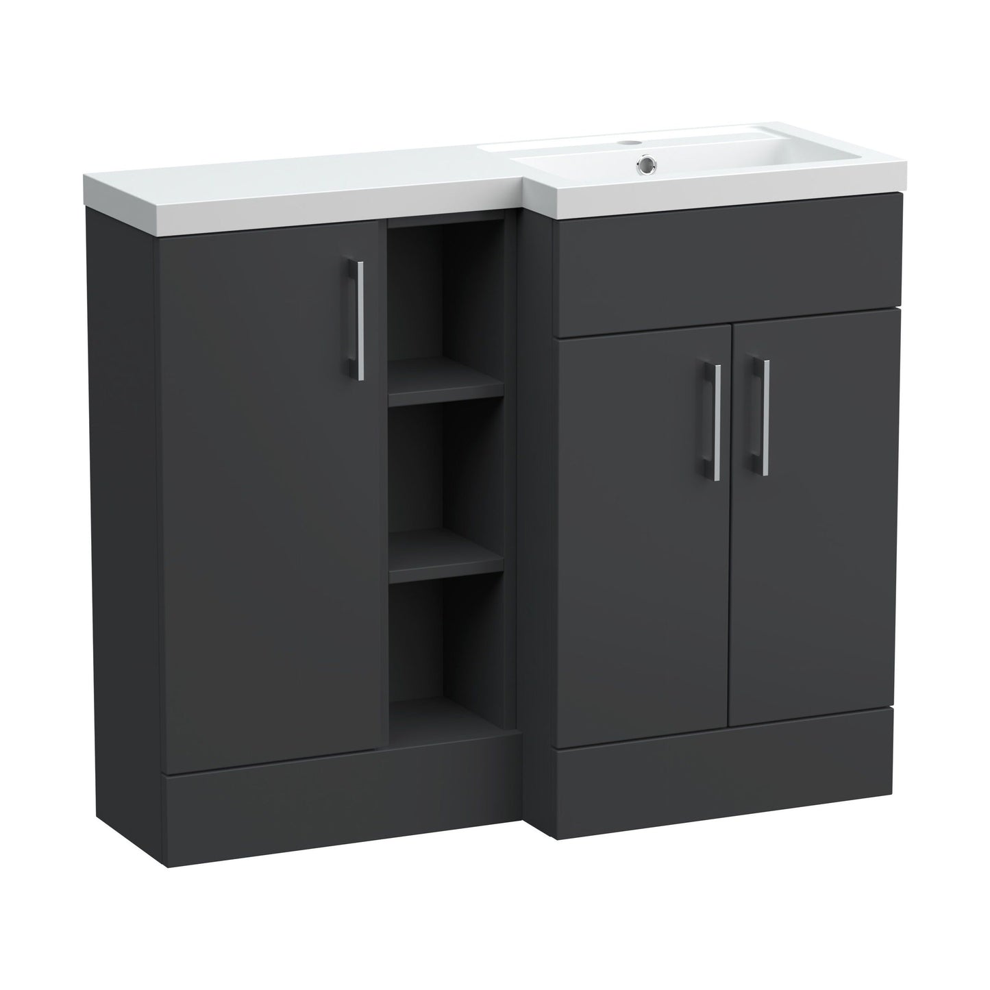 [BFFLR1408R] Wichnor Contemporary Floor Standing 3 Door Vanity Basin WC Unit with Polymarble Basin, 1000mm, Right Hand, Dark Grey - Cutout