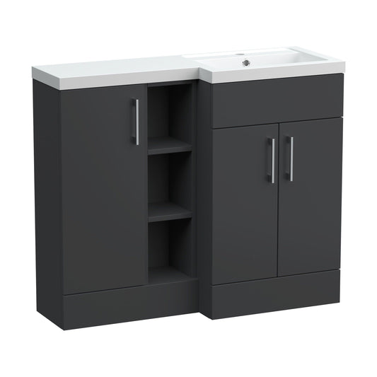 [BFFLR1408R] Wichnor Contemporary Floor Standing 3 Door Vanity Basin WC Unit with Polymarble Basin, 1000mm, Right Hand, Dark Grey - Cutout