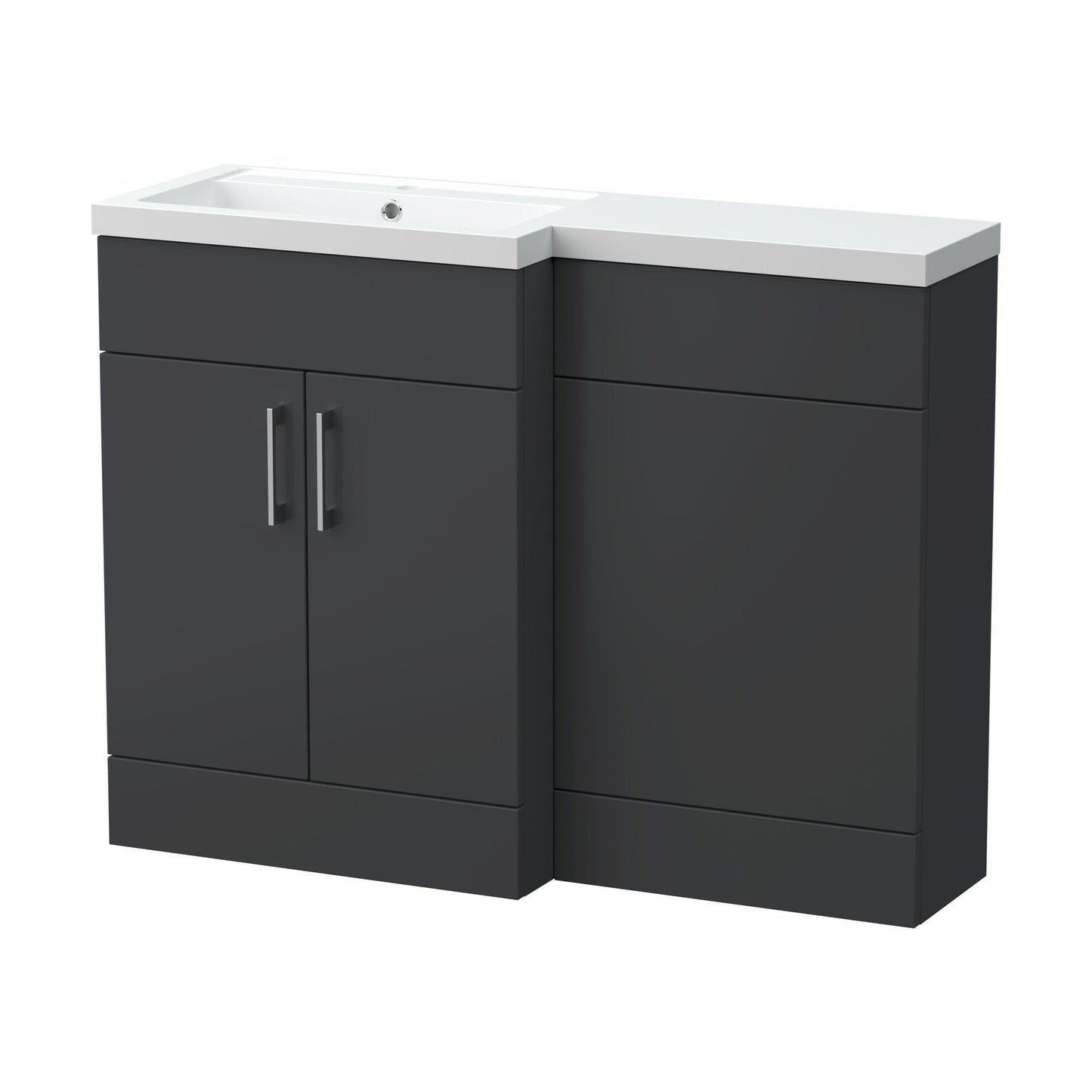 [BFFLR1409L] Wichnor Contemporary Floor Standing 2 Door Vanity Basin WC Unit with Polymarble Basin, 1100mm, Left Hand, Dark Grey - Cutout