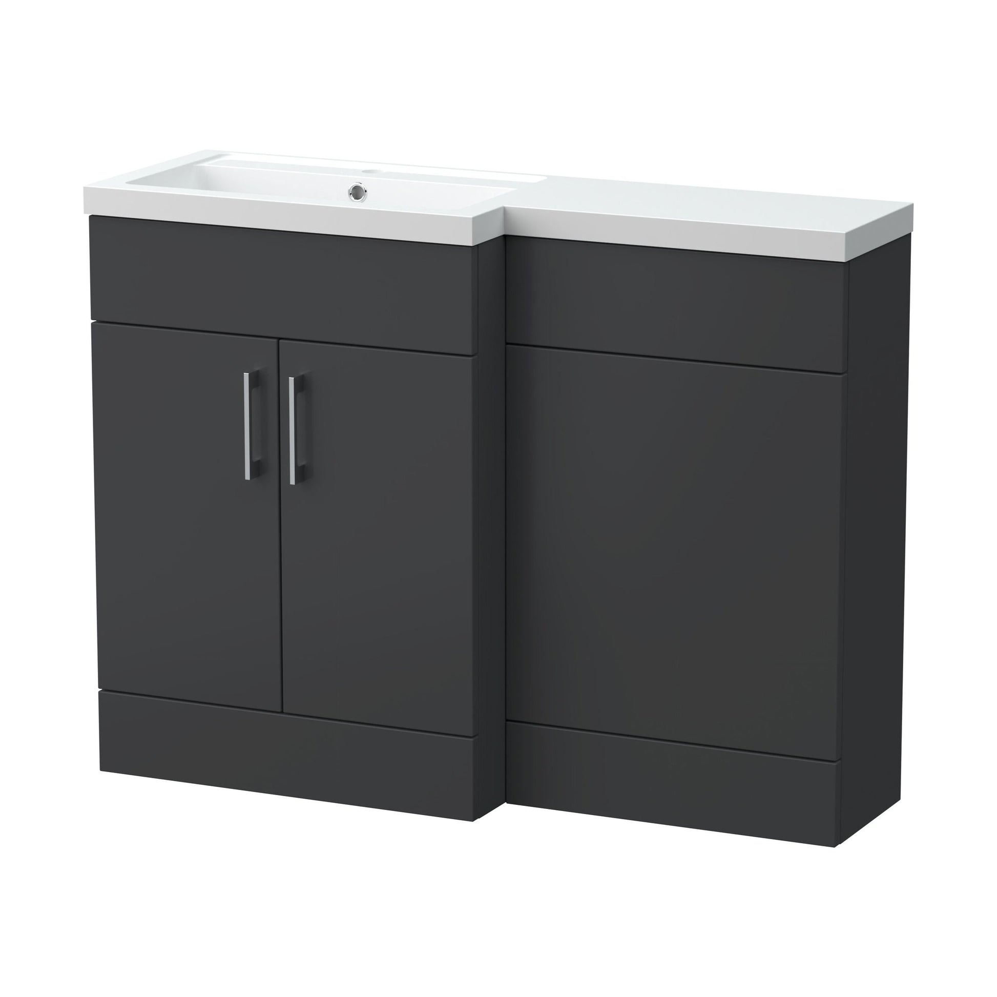 [BFFLR1409L] Wichnor Contemporary Floor Standing 2 Door Vanity Basin WC Unit with Polymarble Basin, 1100mm, Left Hand, Dark Grey - Cutout