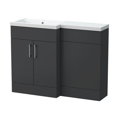 [BFFLR1409L] Wichnor Contemporary Floor Standing 2 Door Vanity Basin WC Unit with Polymarble Basin, 1100mm, Left Hand, Dark Grey - Cutout