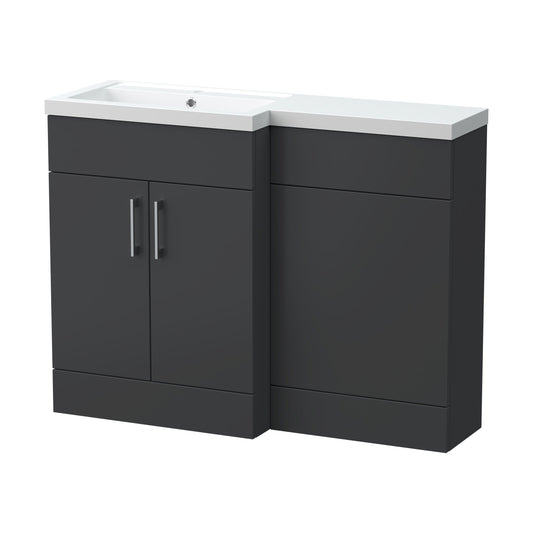 [BFFLR1409L] Wichnor Contemporary Floor Standing 2 Door Vanity Basin WC Unit with Polymarble Basin, 1100mm, Left Hand, Dark Grey - Cutout