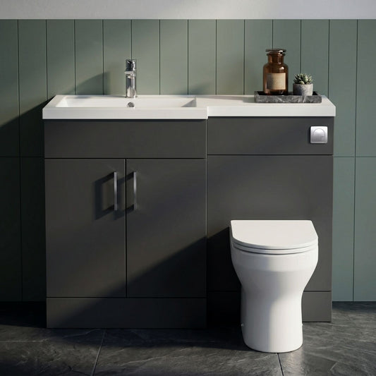 [BFFLR1409L] Wichnor Contemporary Floor Standing 2 Door Vanity Basin WC Unit with Polymarble Basin, 1100mm, Left Hand, Dark Grey - Silo