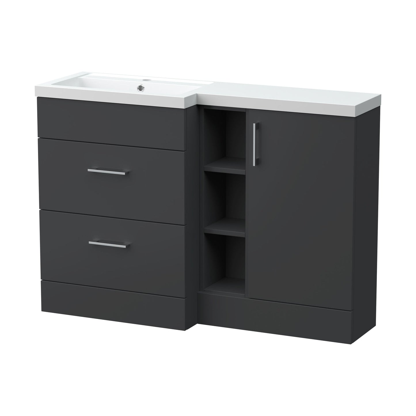 [BFFLR1410L] Wichnor Contemporary Floor Standing 2 Door Vanity Basin WC Unit with Polymarble Basin, 1100mm, Right Hand, Dark Grey - Cutout