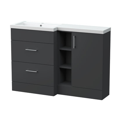 [BFFLR1410L] Wichnor Contemporary Floor Standing 2 Door Vanity Basin WC Unit with Polymarble Basin, 1100mm, Right Hand, Dark Grey - Cutout
