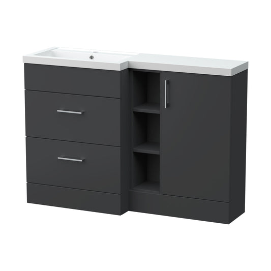 [BFFLR1410L] Wichnor Contemporary Floor Standing 2 Door Vanity Basin WC Unit with Polymarble Basin, 1100mm, Right Hand, Dark Grey - Cutout