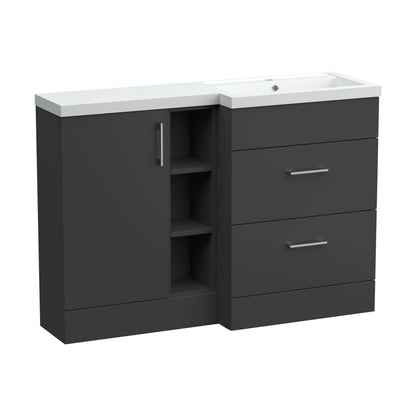 [BFFLR1410R] Wichnor Contemporary Floor Standing 1 Door, 2 Drawer Vanity Basin Unit with Open Shelf and Polymarble Basin, 1200mm, Left Hand, Dark Grey - Cutout