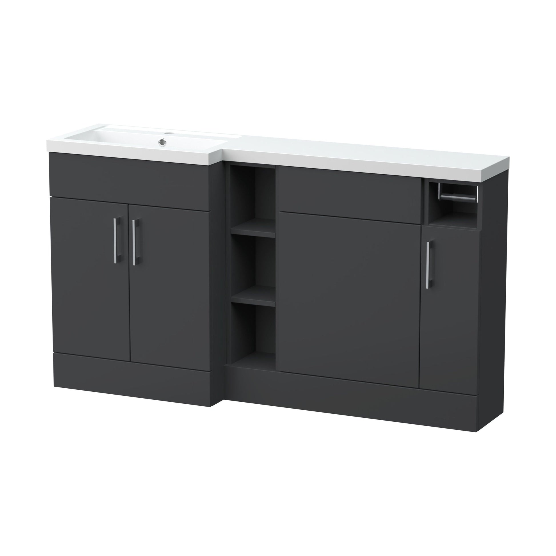 [BFFLR1411L] Wichnor Contemporary Floor Standing 1 Door, 2 Drawer Vanity Basin Unit with Open Shelf and Polymarble Basin, 1200mm, Right Hand, Dark Grey - Cutout