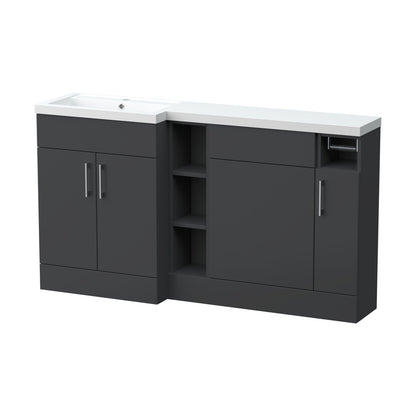 [BFFLR1411L] Wichnor Contemporary Floor Standing 1 Door, 2 Drawer Vanity Basin Unit with Open Shelf and Polymarble Basin, 1200mm, Right Hand, Dark Grey - Cutout