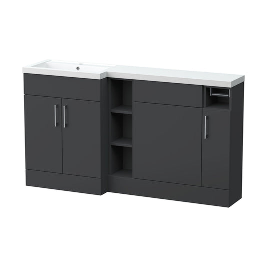 [BFFLR1411L] Wichnor Contemporary Floor Standing 1 Door, 2 Drawer Vanity Basin Unit with Open Shelf and Polymarble Basin, 1200mm, Right Hand, Dark Grey - Cutout