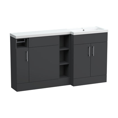[BFFLR1411R] Wichnor Floor Standing 3 Door, Open Shelf Vanity Basin WC Unit with Toilet Roll Holder and Polymarble Basin, 1500mm, Left Hand, Dark Grey - Cutout