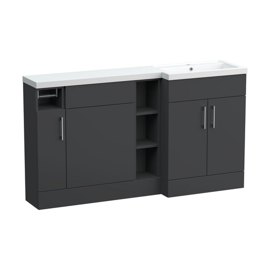 [BFFLR1411R] Wichnor Floor Standing 3 Door, Open Shelf Vanity Basin WC Unit with Toilet Roll Holder and Polymarble Basin, 1500mm, Left Hand, Dark Grey - Cutout