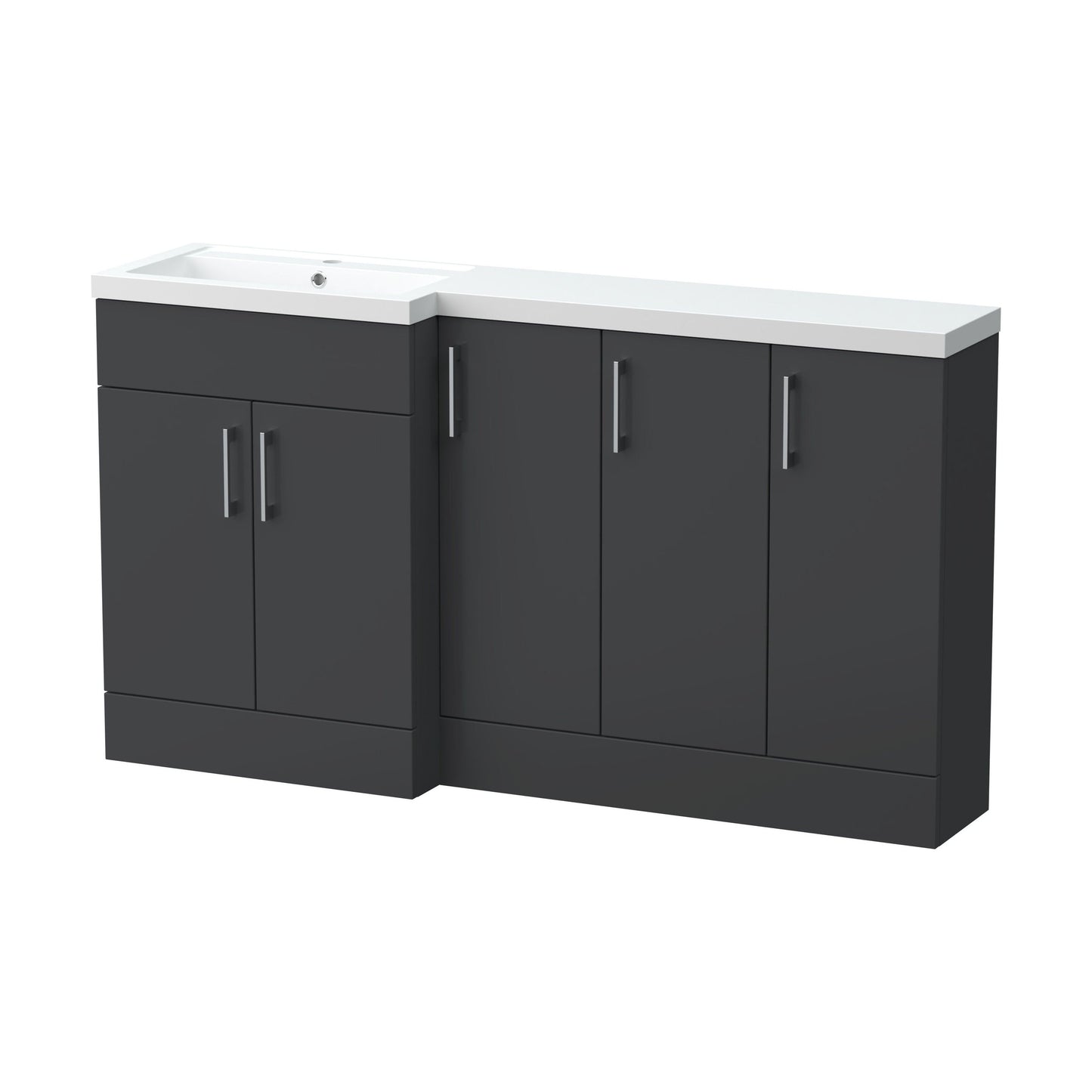 [BFFLR1412L] Wichnor Floor Standing 3 Door, Open Shelf Vanity Basin WC Unit with Toilet Roll Holder and Polymarble Basin, 1500mm, Right Hand, Dark Grey - Cutout