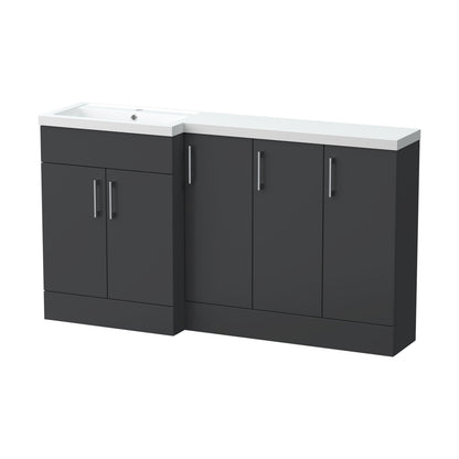 [BFFLR1412L] Wichnor Floor Standing 3 Door, Open Shelf Vanity Basin WC Unit with Toilet Roll Holder and Polymarble Basin, 1500mm, Right Hand, Dark Grey - Cutout