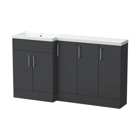 [BFFLR1412L] Wichnor Floor Standing 3 Door, Open Shelf Vanity Basin WC Unit with Toilet Roll Holder and Polymarble Basin, 1500mm, Right Hand, Dark Grey - Cutout