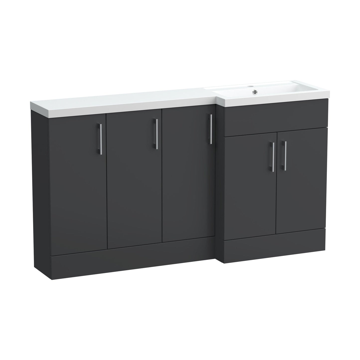 [BFFLR1412R] Wichnor Contemporary Floor Standing 5 Door Vanity Basin Combination Unit with Polymarble Basin, 1500mm, Right Hand, Dark Grey - Cutout