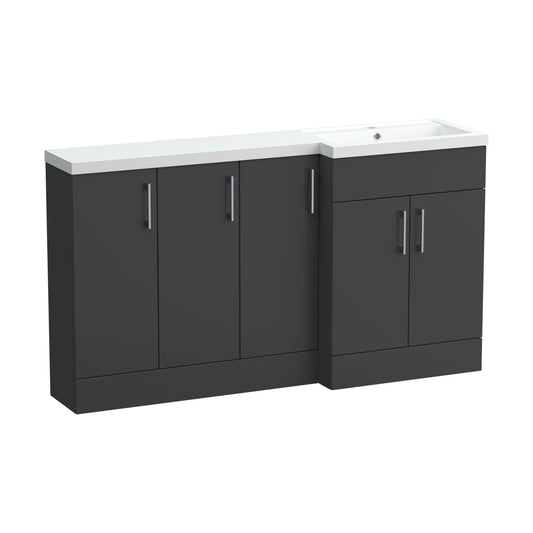 [BFFLR1412R] Wichnor Contemporary Floor Standing 5 Door Vanity Basin Combination Unit with Polymarble Basin, 1500mm, Right Hand, Dark Grey - Cutout